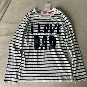 NWT H&M Girls White and Blue Stripped Long Sleeve Shirt with I Love Dad Size 8